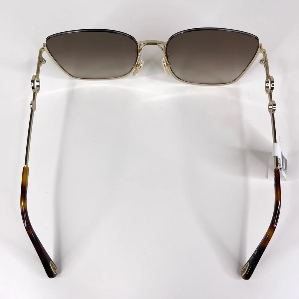 CHLOE CH0070SK Semi Rimless Square Sunglasses NEW Gold Frame Brown Lens